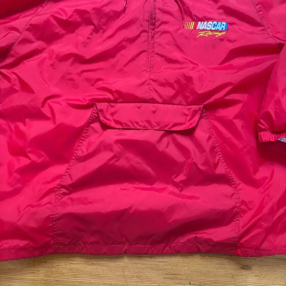 Tri-Mountain Nascar red quarter zip hooded lined wind breaker jacket SIZE L‎